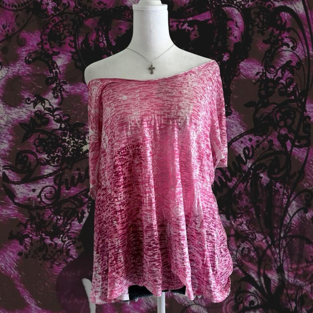 whimsical fairy boho abstract floral paisley heather pink top